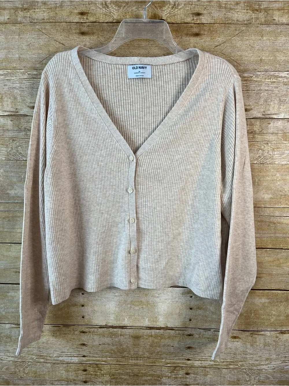 Old Navy Women's Cropped Beige Ribbed V-Neck Button-Front Cardigan EUC Size 2X